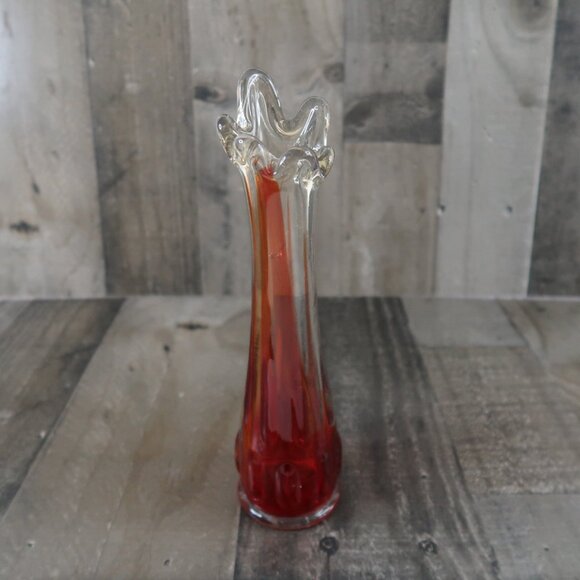 Vintage Swung Glass Red Finger Vase Viking Stretch 9.5" Art Deco - Picture 2 of 6